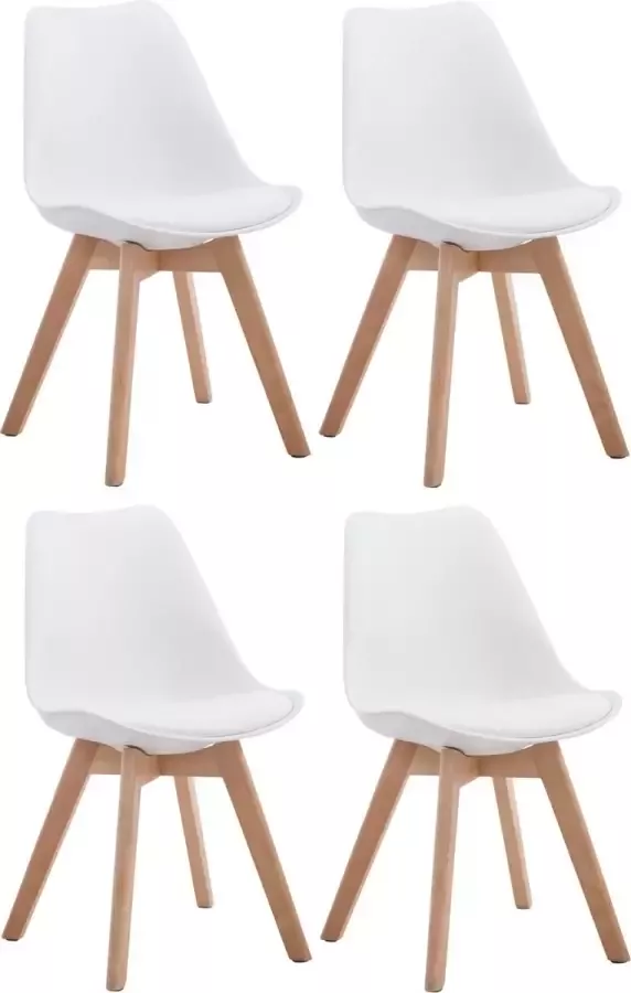 Clp Borneo Set van 4 eetkamerstoelen Zonder armleuning Hout frame Kunstleer wit natura (eik)