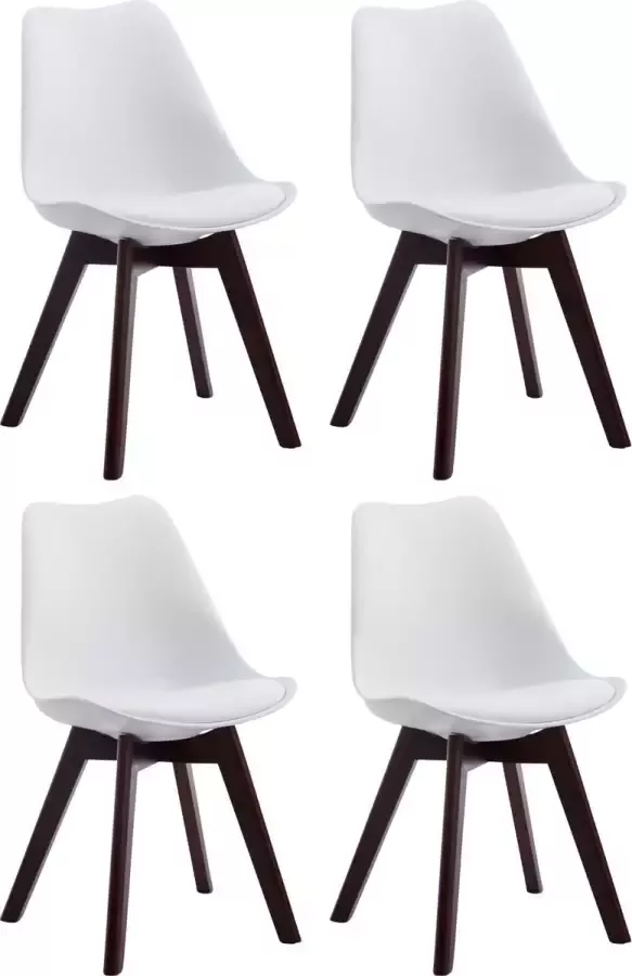 CLP Borneo Set van 4 eetkamerstoelen Zonder armleuning Hout frame Kunstleer wit walnoot