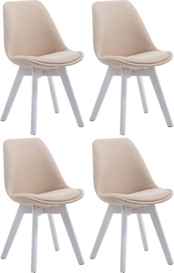 Clp Borneo V2 Set van 4 eetkamerstoelen Stof creme wit (eik)
