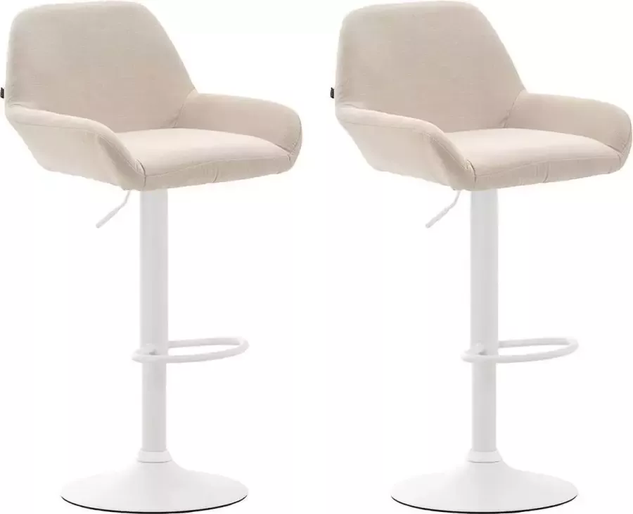 CLP Braga Set van 2 barkrukken Met rugleuning Verstelbaar Stof creme wit