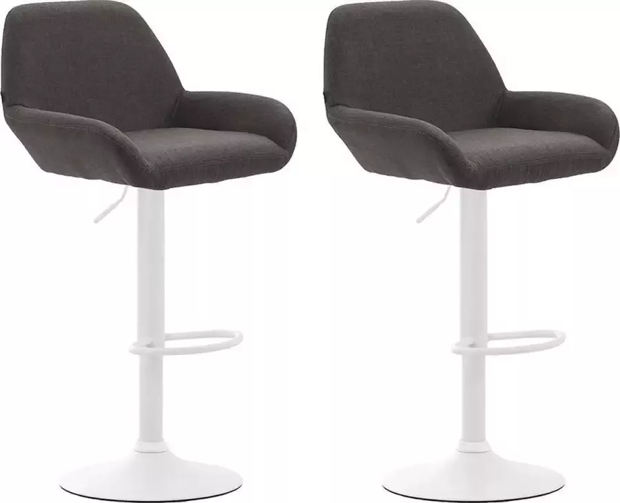 CLP Braga Set van 2 barkrukken Met rugleuning Verstelbaar Stof donkergrijs wit