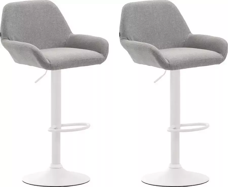 Clp Braga Set van 2 barkrukken Met rugleuning Verstelbaar Stof grijs wit