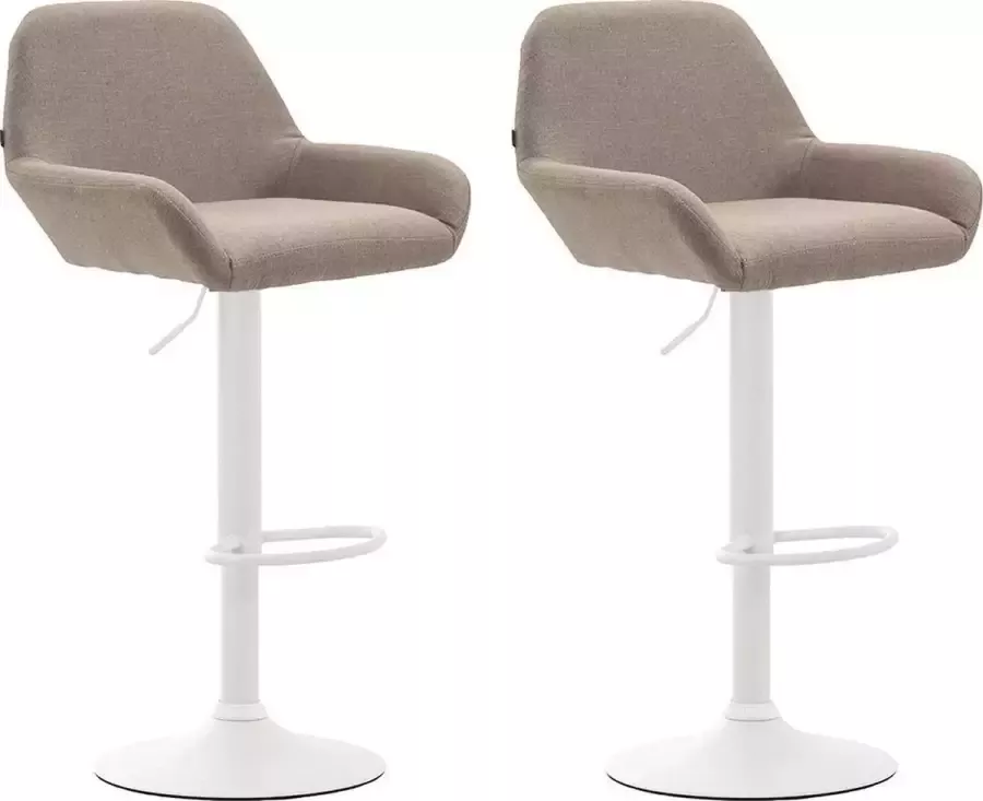 CLP Braga Set van 2 barkrukken Met rugleuning Verstelbaar Stof taupe wit