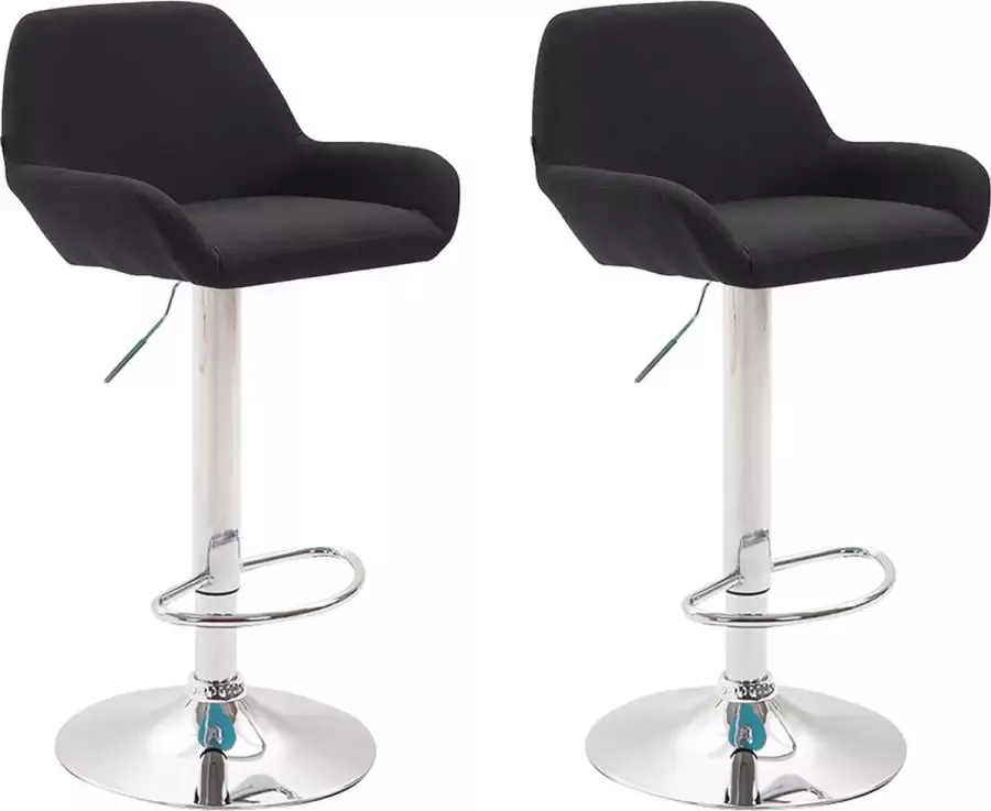 CLP Braga Set van 2 barkrukken Met rugleuning Verstelbaar Stof zwart chroom