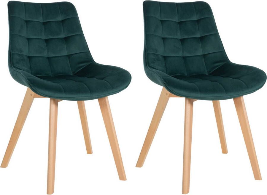 Clp Brook Set van 2 eetkamerstoelen Hout frame Fluweel Velvet groen