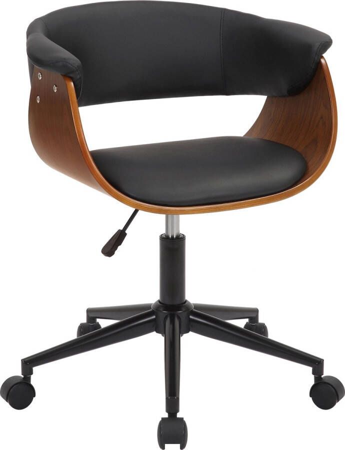 Clp Bruce Bureaustoel Ergonomisch In hoogte verstelbaar Met gebogen houten frame Voor volwassenen Kunstleer walnoot zwart