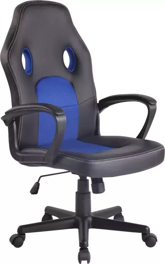 Clp Bureaustoel Bureaustoelen voor volwassenen Design In hoogte verstelbaar Kunstleer Blauw zwart 61x59x116 cm