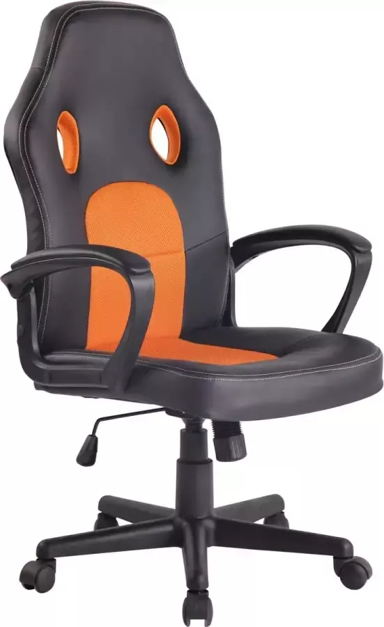 Clp Bureaustoel Bureaustoelen voor volwassenen Design In hoogte verstelbaar Kunstleer Oranje zwart 61x59x116 cm