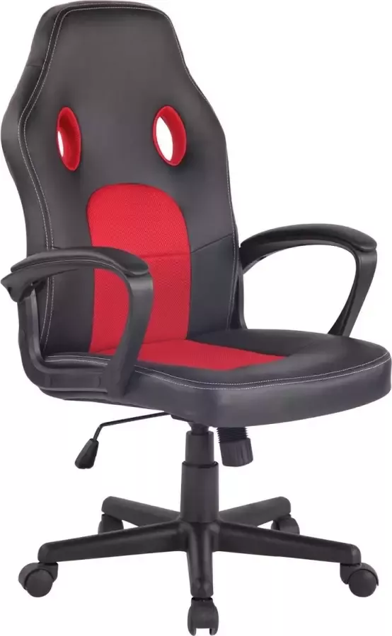 Clp Bureaustoel Bureaustoelen voor volwassenen Design In hoogte verstelbaar Kunstleer Rood zwart 61x59x116 cm
