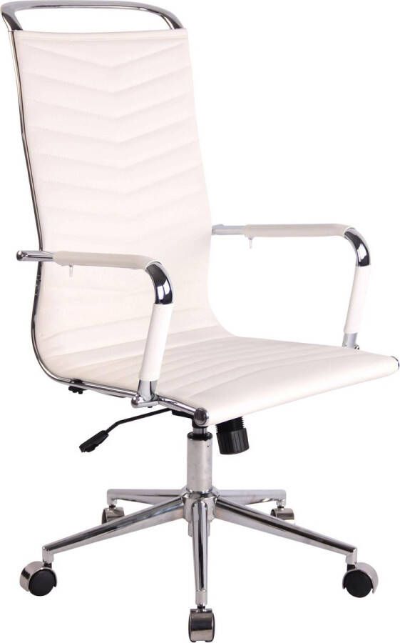 Clp Bureaustoel Bureaustoelen voor volwassenen Hoge rugleuning In hoogte verstelbaar Kunstleer Wit 57x65x120 cm