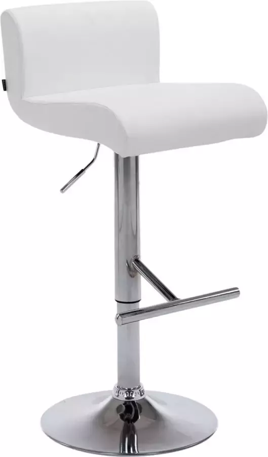 CLP California Barkruk Met rugleuning Verstelbaar Voetsteun Kunstleer wit chroom