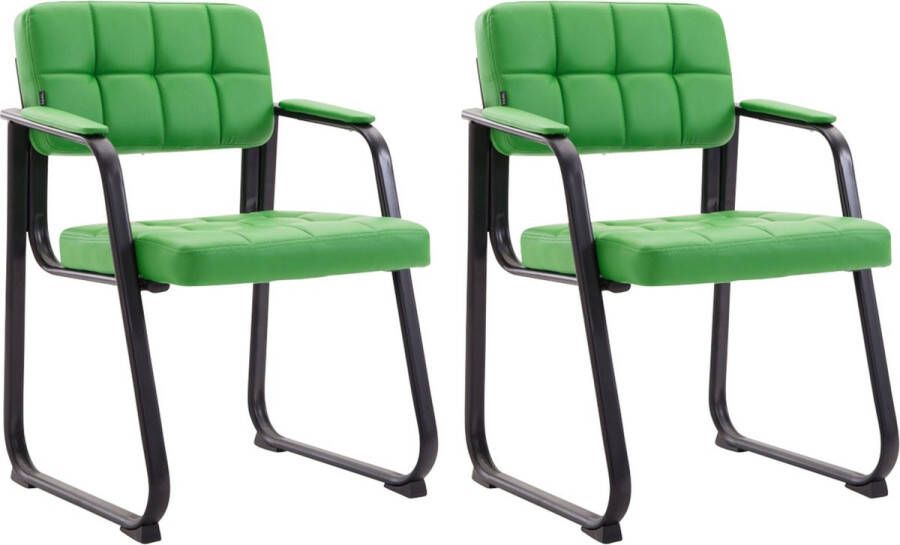 Clp Canada B Set van 2 eetkamerstoelen met armleuning Zwart Frame Kunstleer groen