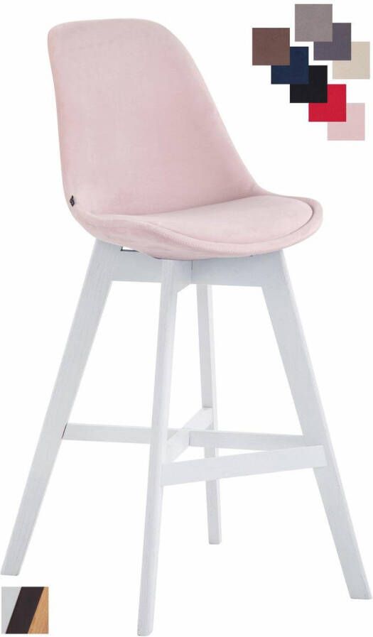 Clp Cannes Barkruk Fluweel Roze Kleur onderstel Wit