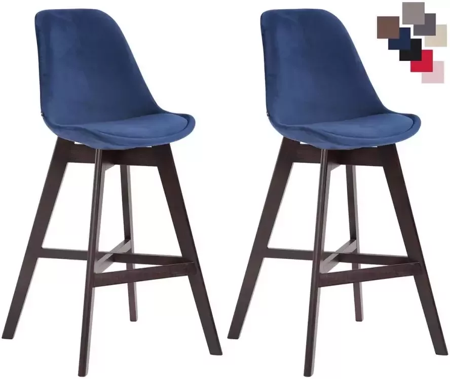 Clp Cannes Set van 2 barkrukken Fluweel Blauw Cappuccino
