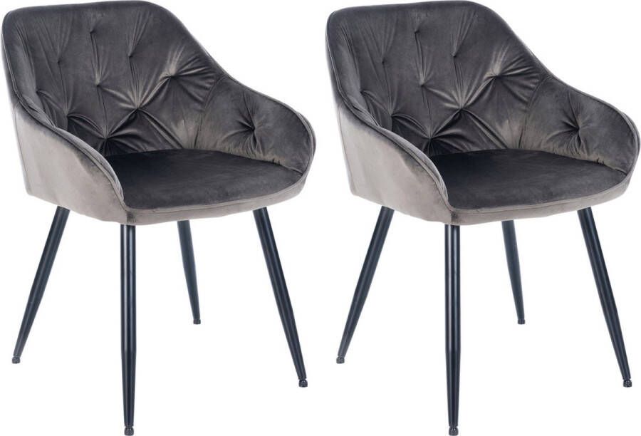 Clp Cassis Set van 2 Eetkamerstoelen Met armleuning Velvet Fluweel donkergrijs Fluweel
