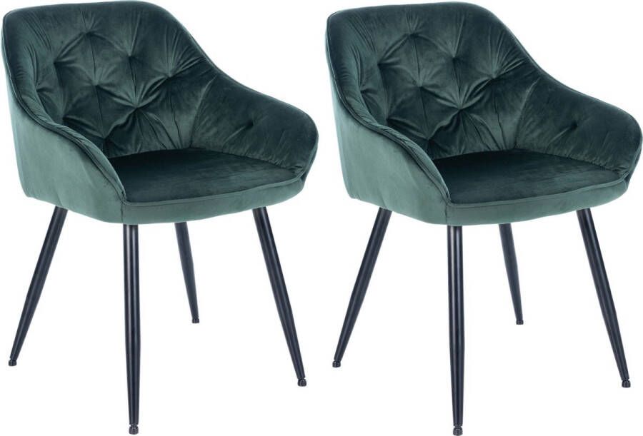 Clp Cassis Set van 2 Eetkamerstoelen Met armleuning Velvet Fluweel groen Fluweel