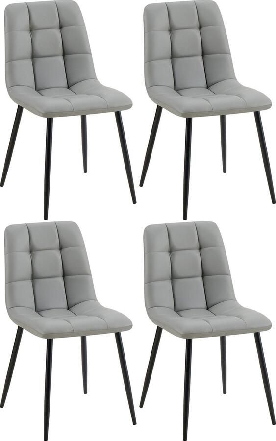 CLP Antibes Set van 4 Eetkamerstoelen Zonder armleuning Metaal frame Kunstleer licht grijs