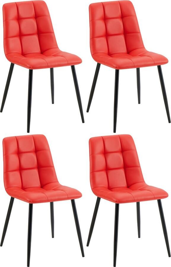 CLP Antibes Set van 4 Eetkamerstoelen Zonder armleuning Metaal frame Kunstleer rood