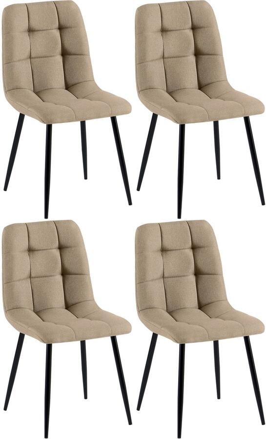 CLP Antibes Set van 4 Eetkamerstoelen Zonder armleuning Metaal frame Stof taupe