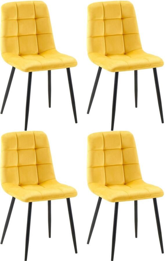 CLP Antibes Set van 4 Eetkamerstoelen Zonder armleuning Metaal frame Velvet Fluweel geel