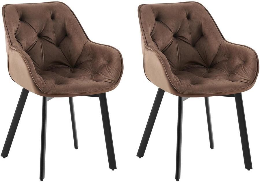CLP Antigo Set van 2 eetkamerstoelen Met armleuning Metalen frame Velvet Fluweel bruin