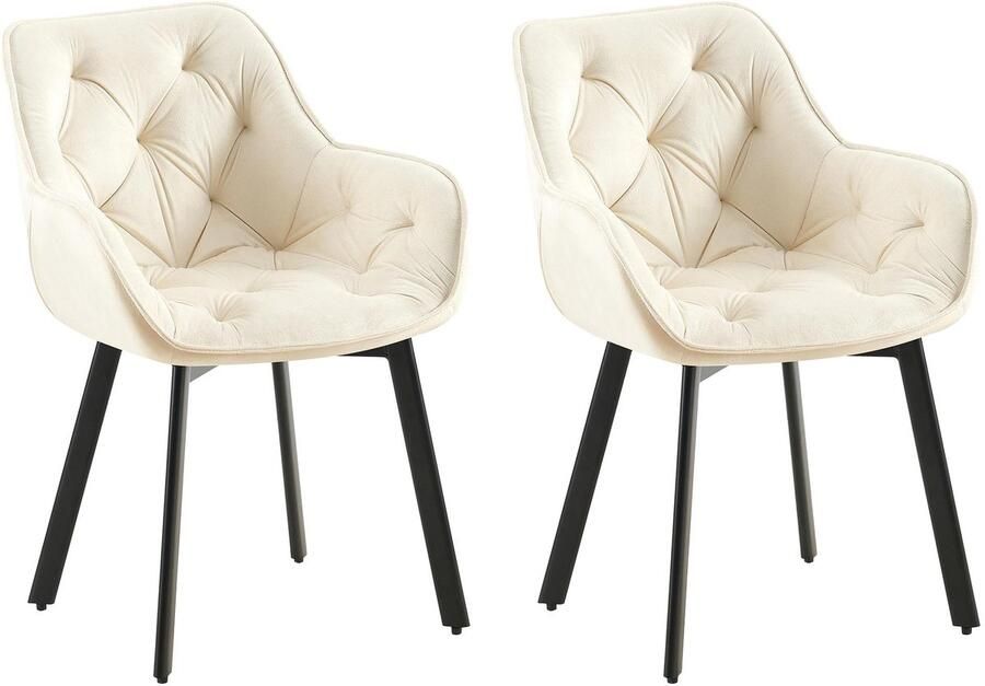 CLP Antigo Set van 2 eetkamerstoelen Met armleuning Metalen frame Velvet Fluweel creme