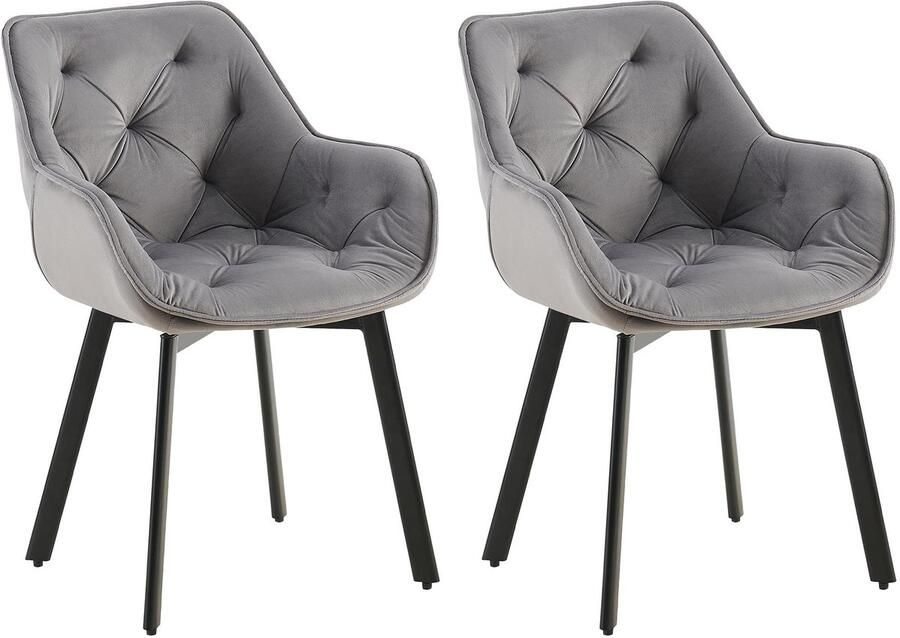 CLP Antigo Set van 2 eetkamerstoelen Met armleuning Metalen frame Velvet Fluweel donkergrijs