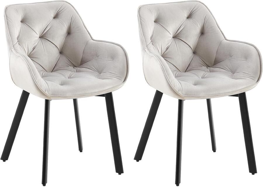 CLP Antigo Set van 2 eetkamerstoelen Met armleuning Metalen frame Velvet Fluweel grijs