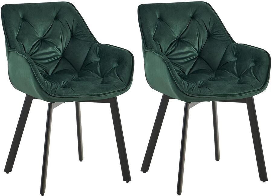 CLP Antigo Set van 2 eetkamerstoelen Met armleuning Metalen frame Velvet Fluweel groen