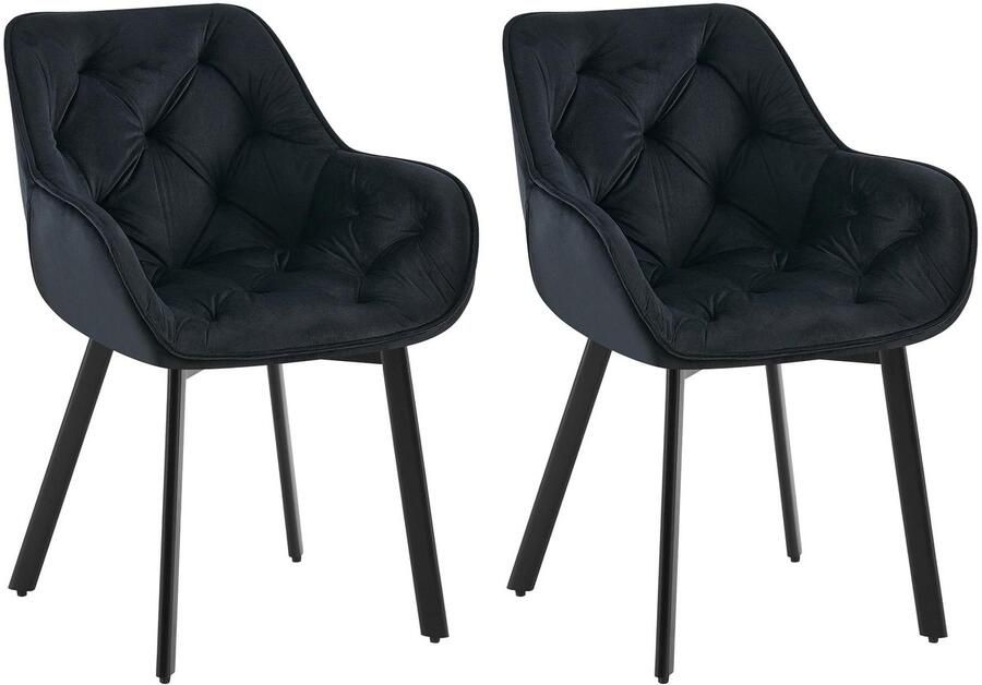 CLP Antigo Set van 2 eetkamerstoelen Met armleuning Metalen frame Velvet Fluweel zwart