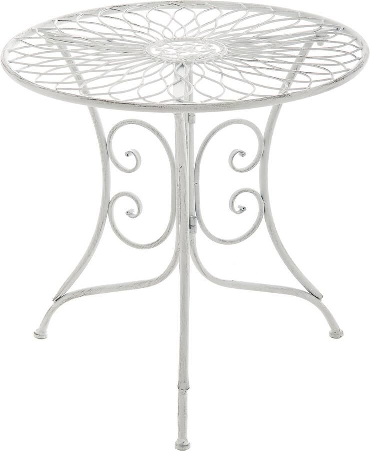 Clp Ariano Bijzettafel buiten Rond balkontafel Art Nouveau stijl weerbestendig tafeltje Diameter 55 cm metaal antiek wit