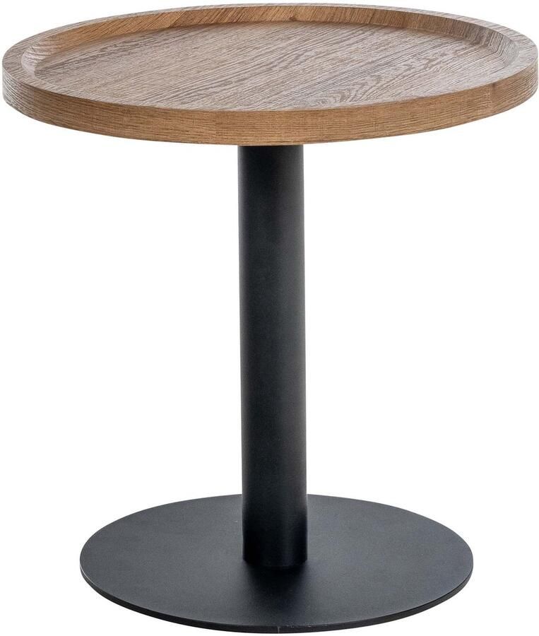 CLP Aspen bijzettafel rond salontafel houten blad mat zwart metalen onderstel Ø 40cm hoogte: 42 cm bruin - Foto 2