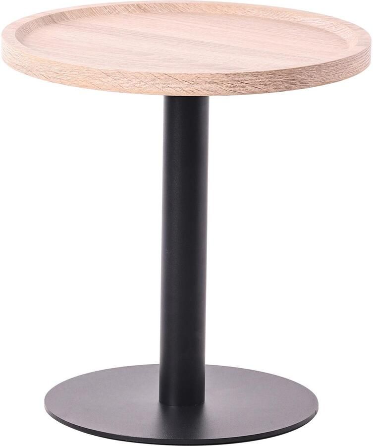 CLP Aspen bijzettafel rond salontafel houten blad mat zwart metalen onderstel Ø 40cm hoogte: 42 cm eik - Foto 2