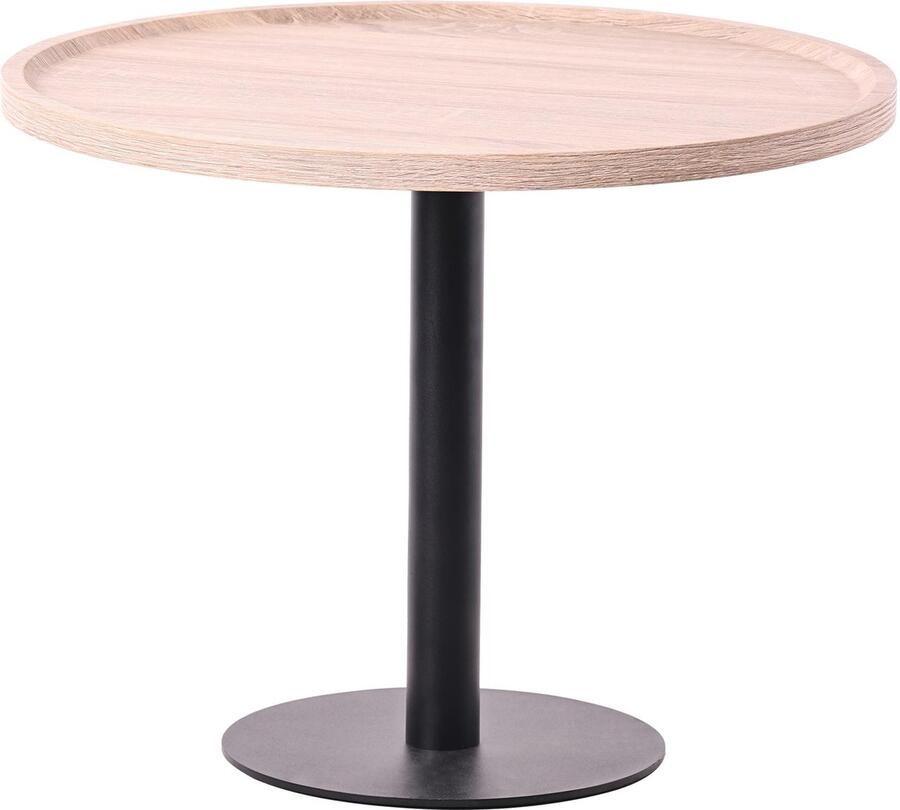 CLP Aspen bijzettafel rond salontafel houten blad mat zwart metalen onderstel Ø 40cm hoogte: 42 cm eik