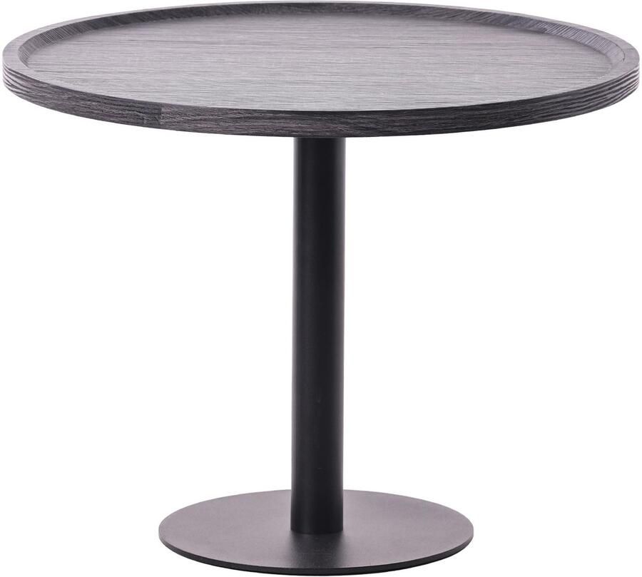 CLP Aspen bijzettafel rond salontafel houten blad mat zwart metalen onderstel Ø 40cm hoogte: 42 cm grijs