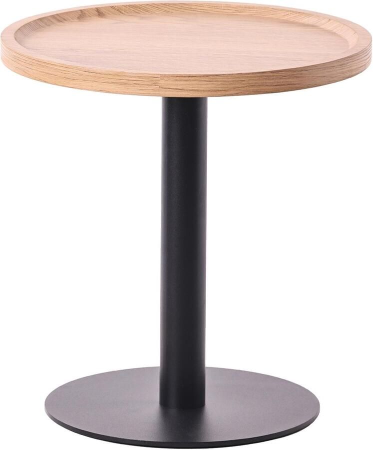 CLP Aspen bijzettafel rond salontafel houten blad mat zwart metalen onderstel Ø 60cm hoogte: 46 cm natura - Foto 2