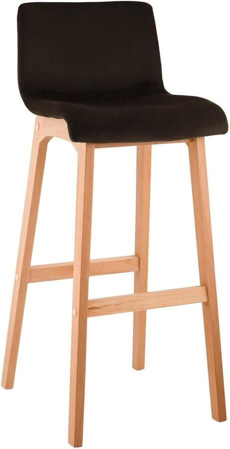 CLP Barkruk Hover met rugleuning hout vierpoot frame uit natura hout velvet fluweel bruin natura