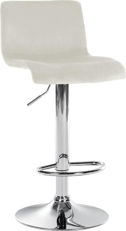 CLP Barkruk Hover met rugleuning verstelbaar draaibar metalen frame fluweel chroom creme