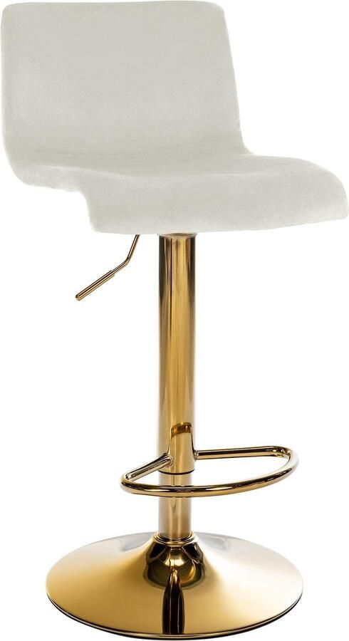 CLP Barkruk Hover met rugleuning verstelbaar draaibar metalen frame fluweel goud creme