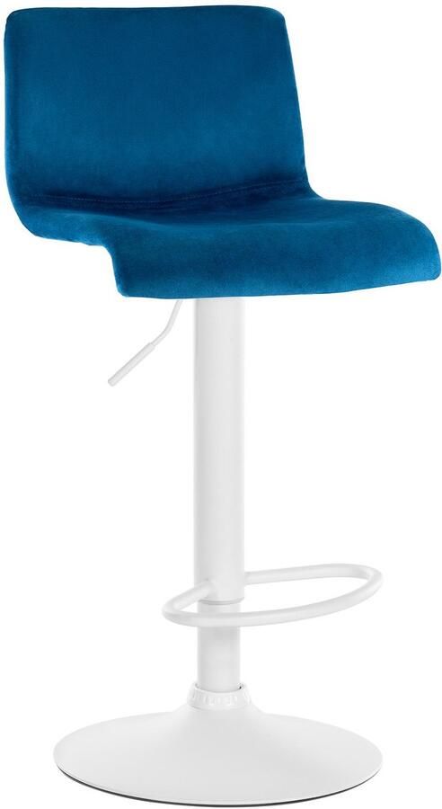 CLP Barkruk Hover met rugleuning verstelbaar draaibar metalen frame fluweel wit blauw