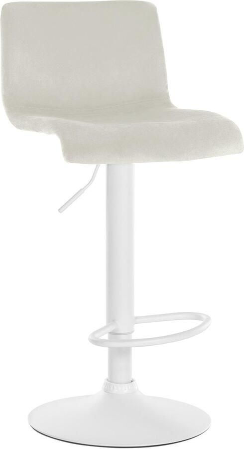 CLP Barkruk Hover met rugleuning verstelbaar draaibar metalen frame fluweel wit creme