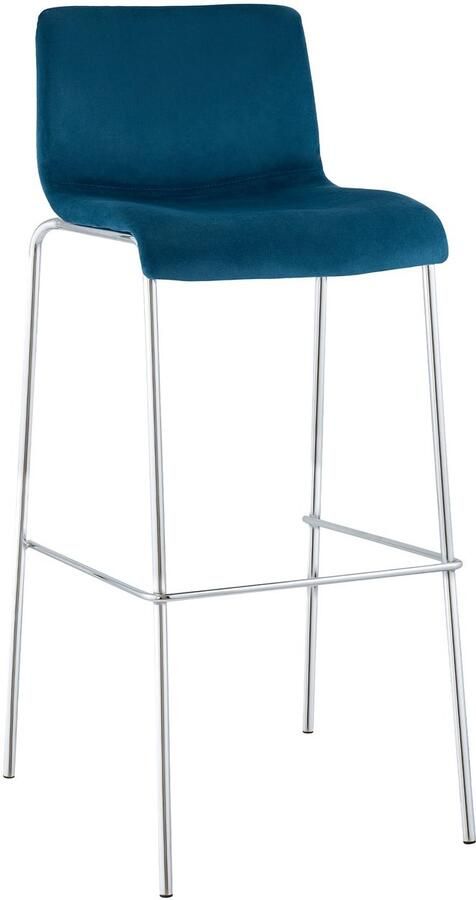CLP Barkruk Hover met rugleuning vierpoot frame Chroom velvet fluweel blauw chroom