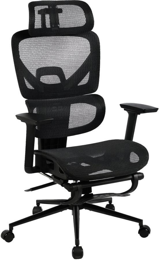 CLP Beresford Bureaustoel ergonomische voor volwassenen met lendensteun en voetensteun zwart