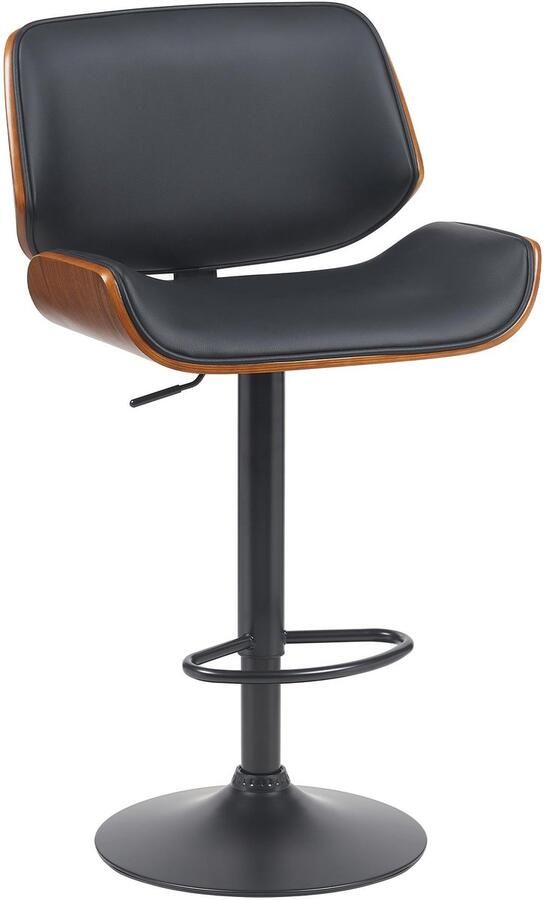 CLP Beverley Barkruk met rugleuning hout verstelbaar met voetensteun kunstleer walnoot zwart zwart