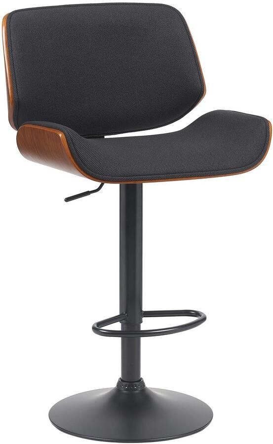 CLP Beverley Barkruk met rugleuning hout verstelbaar met voetensteun stof walnoot zwart zwart