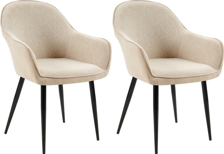 CLP Boise Set van 2 eetkamerstoelen Met armleuning Metalen frame Stof taupe
