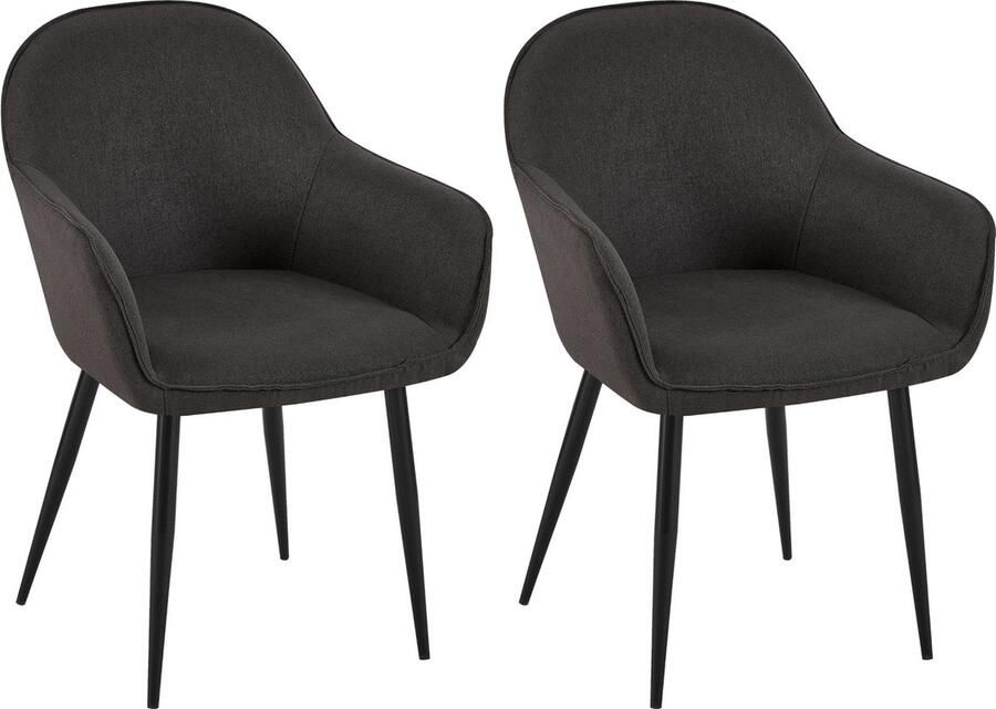 CLP Boise Set van 2 eetkamerstoelen Met armleuning Metalen frame Stof zwart
