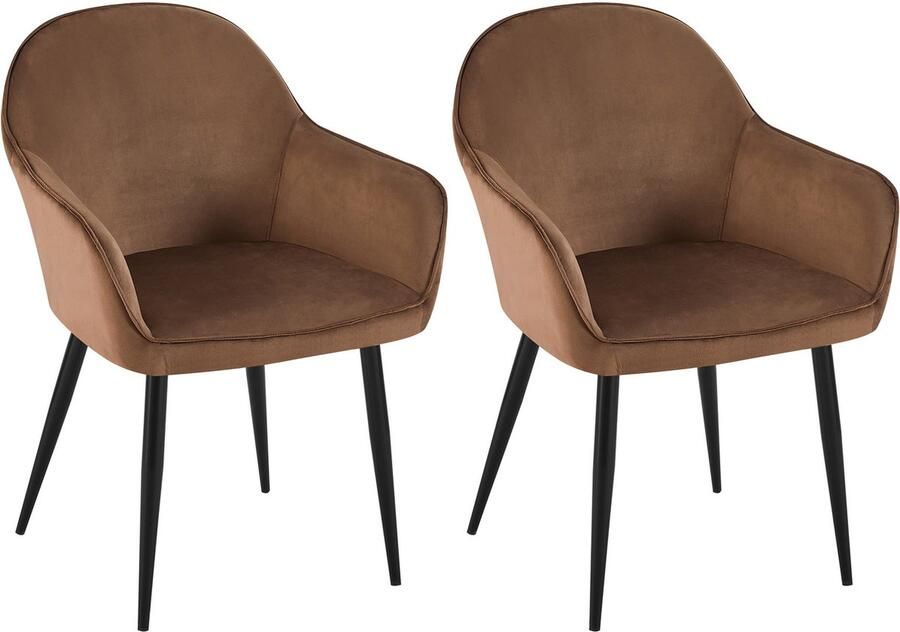 CLP Boise Set van 2 eetkamerstoelen Met armleuning Metalen frame Velvet Fluweel bruin