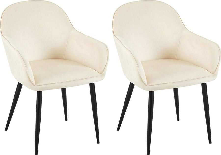Clp Boise Set van 2 eetkamerstoelen Met armleuning Metalen frame Velvet Fluweel creme