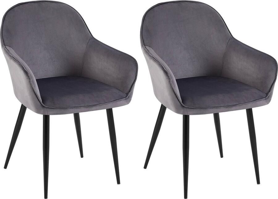 CLP Boise Set van 2 eetkamerstoelen Met armleuning Metalen frame Velvet Fluweel donkergrijs